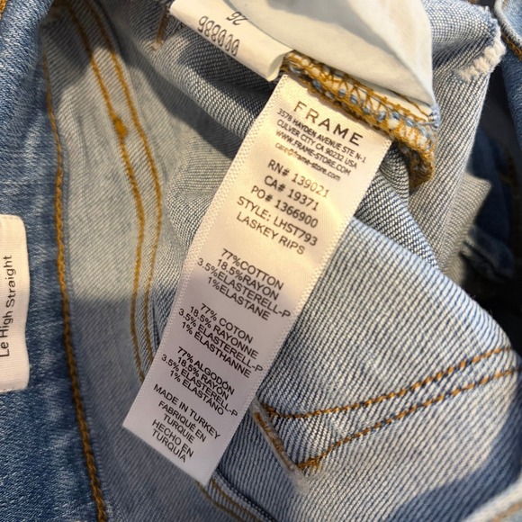FRAME Le High Straight Jeans Light Wash Distressed Raw Hem Women 26 Crop Ankle - Picture 6 of 7